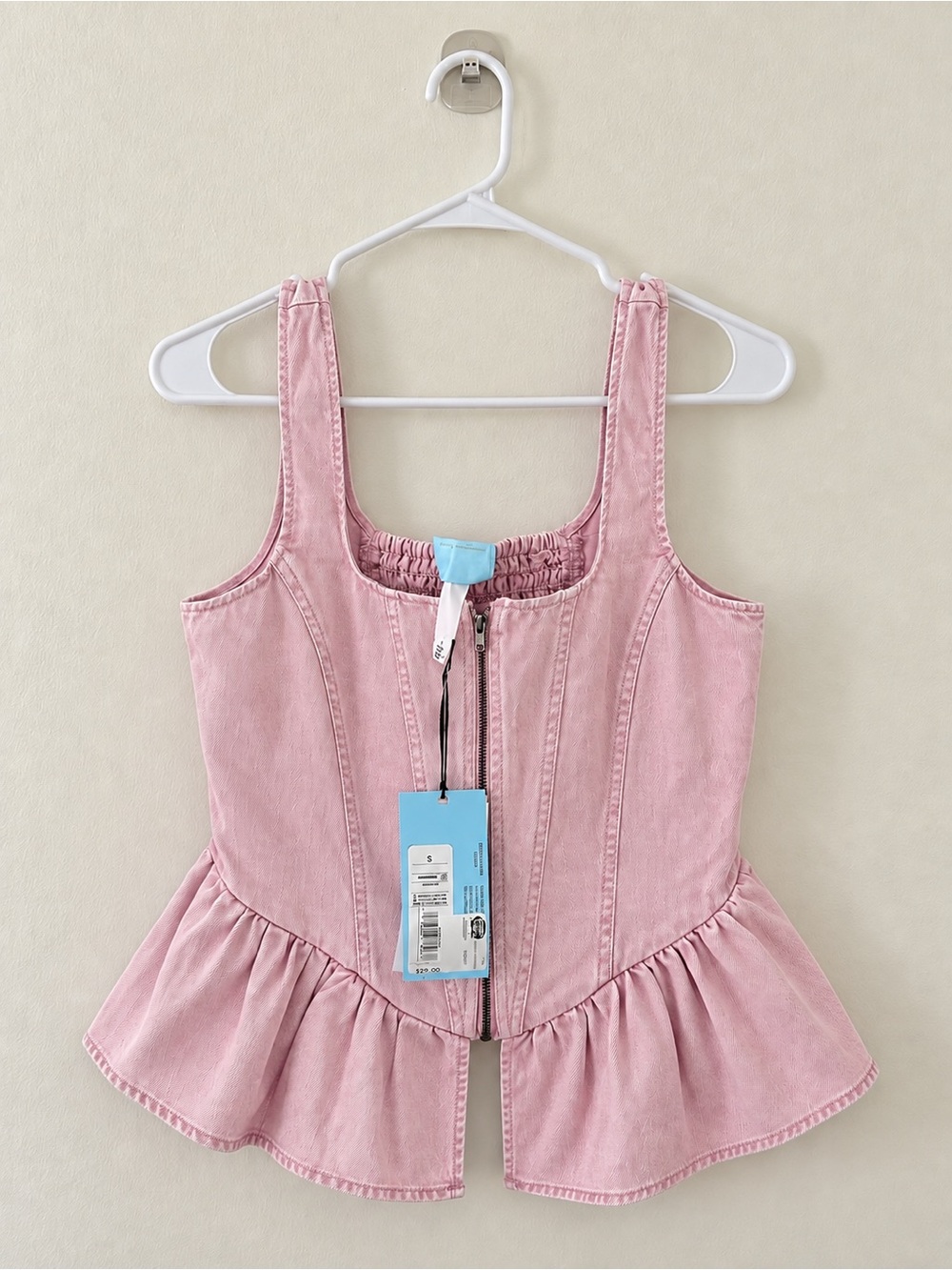 Sleeveless Pink Peplum Zip-Front Women's Top